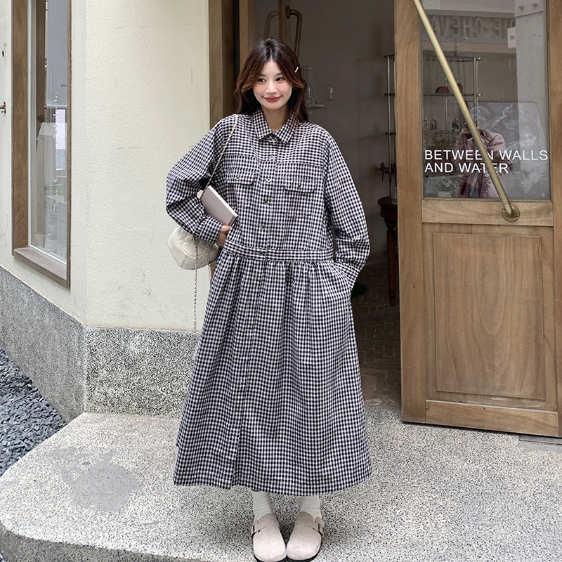 现货2025秋季新款黑白格子连衣裙浙宝300/267/P135控218,女装连衣裙,郎佰婉