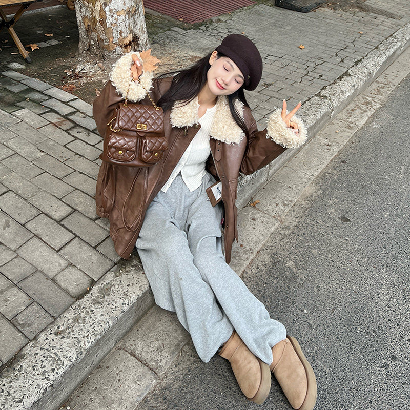 上新24冬季新美拉德帅气拼接羊羔毛外套浙宝300/8922/P205控298,女装短外套,郎佰婉