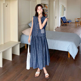 深蓝色轻熟风牛仔马甲套装裙女夏新款小个子气质显瘦百褶裙两件套，商品下架区，郎佰婉