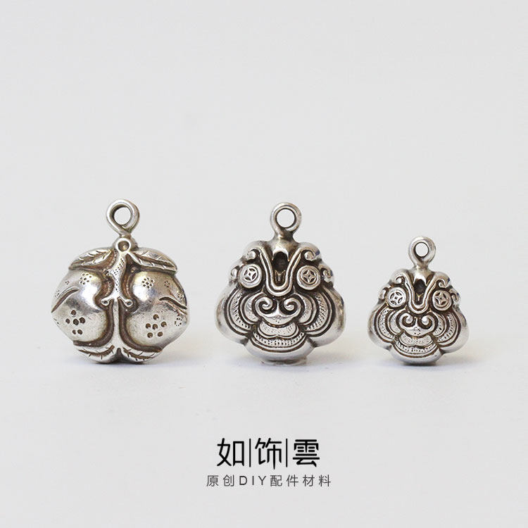 纯银寿桃木鱼吉祥铃铛吊坠包挂