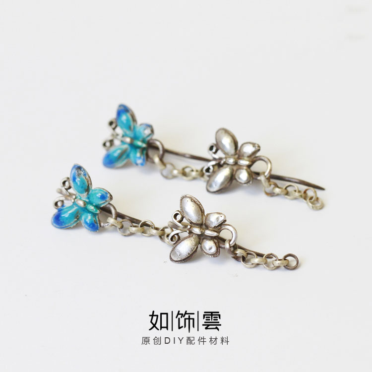 925银烧蓝蝴蝶耳勾民族风耳环