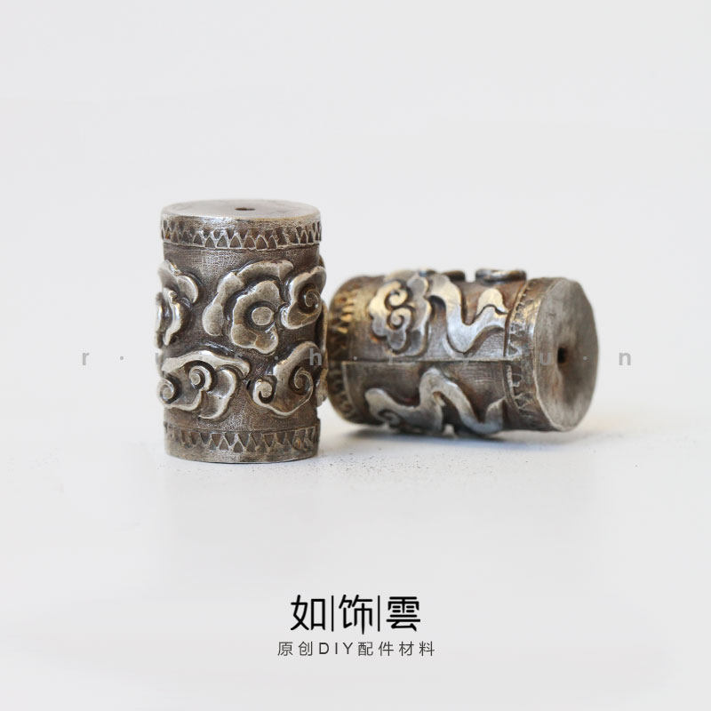 如饰 立体祥云筒珠 925银手工錾刻顶珠佛珠手串汉服diy银配饰 DY