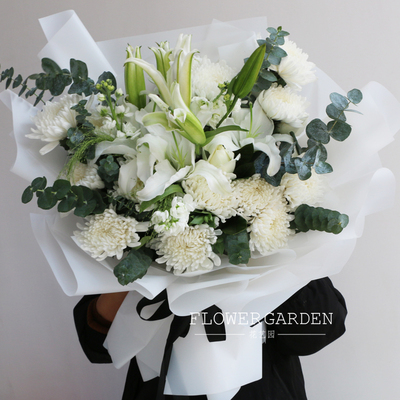 北京鲜花速递菊花百合紫罗兰混搭祭扫花束清明节四环包邮实拍