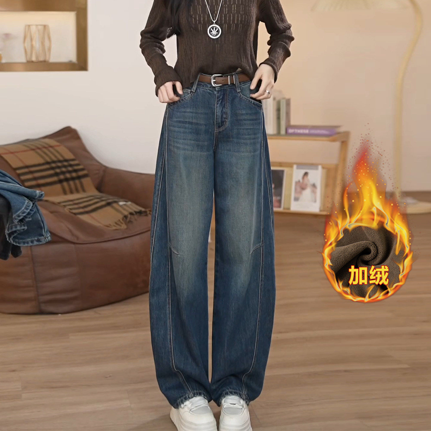 巨好看的牛仔裤加绒弯刀裤女2025新款冬高腰显瘦小个子窄版香蕉裤,女装/女士精品,大码裤装,淘宝优惠券,粉丝福利购,淘宝优惠卷