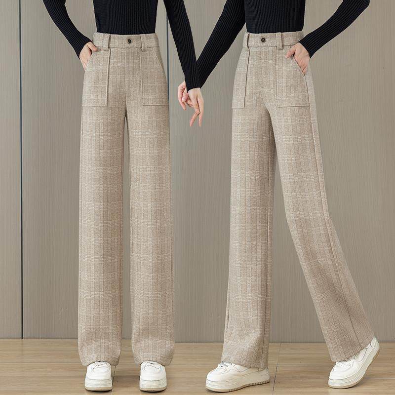 窄版直筒休闲裤2024新款女秋冬加厚羊绒毛呢裤显瘦垂感阔腿糯米裤,女装/女士精品,大码裤装,淘宝优惠券,粉丝福利购,淘宝优惠卷