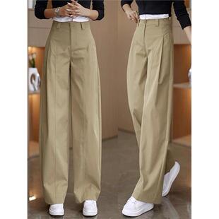 卡其色阔腿裤女春季超火2026新款今年流行爆款高腰休闲直筒弯刀裤