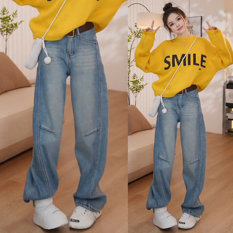 秋冬牛仔弯刀裤女2025新款高腰显瘦浅色阔腿裤宽松窄版加绒香蕉裤,女装/女士精品,大码裤装,淘宝优惠券,粉丝福利购,淘宝优惠卷