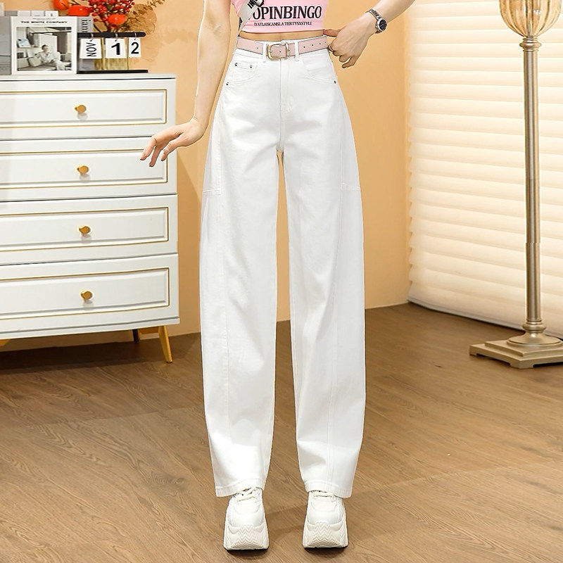 白色牛仔弯刀阔腿裤女春秋2026春季新款高腰宽松梨形身材香蕉裤子
