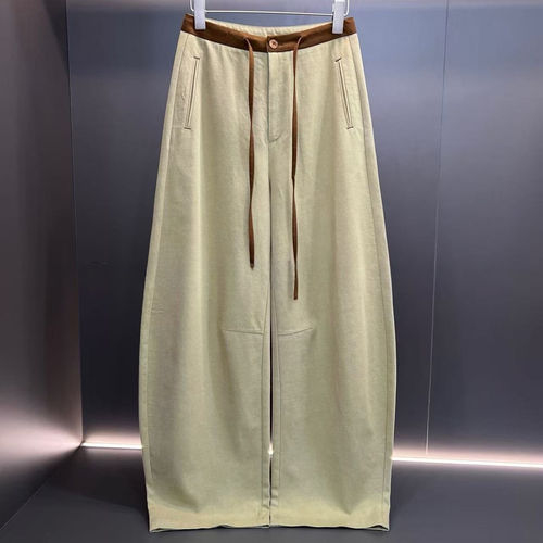 天丝亚麻弯刀阔腿裤女夏