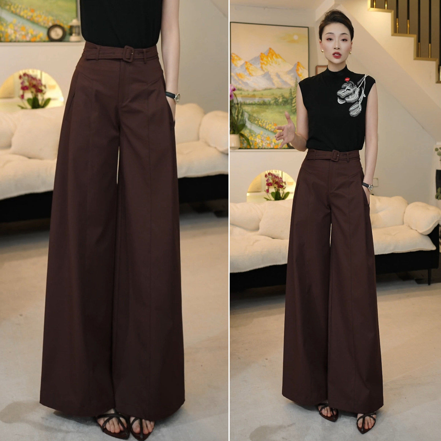 高腰阔腿裤宽松慵懒风长裤女2026新款老钱风裤子春夏季薄款休闲裤