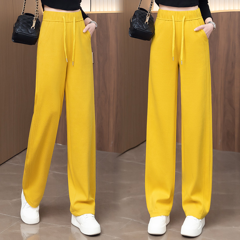 黄色香蕉阔腿裤女2025春秋季新款高腰抽绳宽松休闲直筒运动卫裤子,女装/女士精品,大码裤装,淘宝优惠券,粉丝福利购,淘宝优惠卷