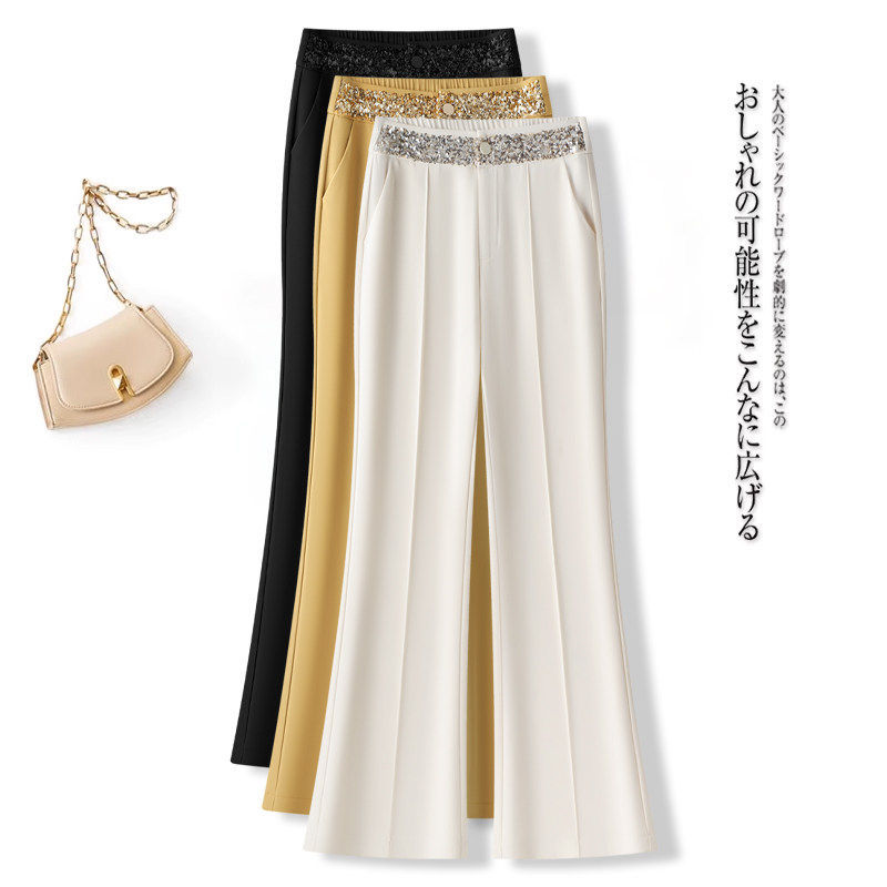 冰丝黄色微喇裤女2026夏季薄款新款高腰后松紧腰凉爽西装裤喇叭裤