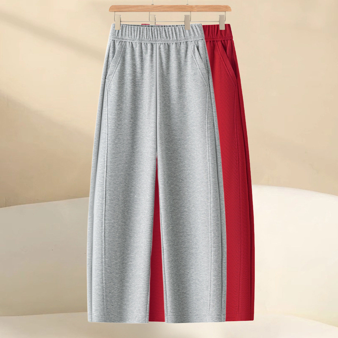 弯刀阔腿裤女2026春秋季新款灰色卫裤松紧高腰小个子休闲镰刀裤子