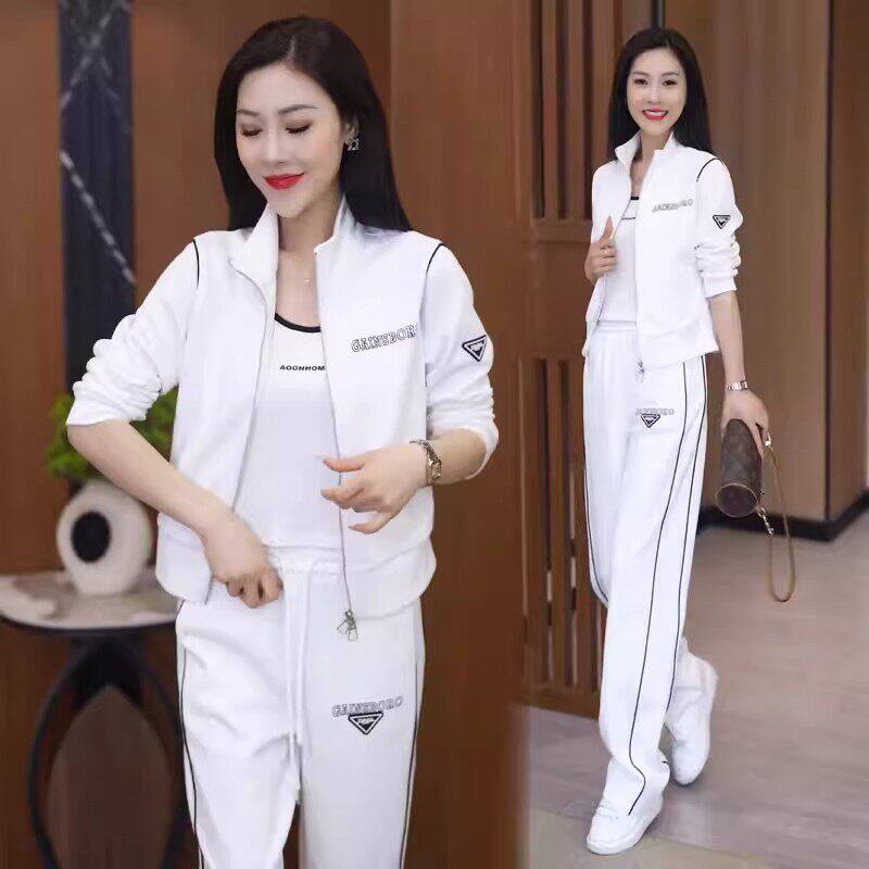 白色休闲运动服套装女春秋款2026新款今年流行爆款卫衣外套两件套