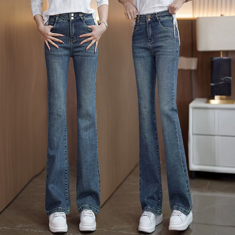 复古牛仔裤直筒微喇裤女2025春秋新款高腰显瘦弹力垂感喇叭长裤子,女装/女士精品,大码裤装,淘宝优惠券,粉丝福利购,淘宝优惠卷