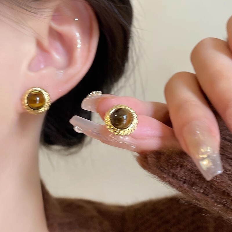爆款虎眼石美拉德耳钉