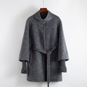 针织袖 中款 毛呢外套女小个子高级感遮屁股大衣2025秋冬新款 呢子