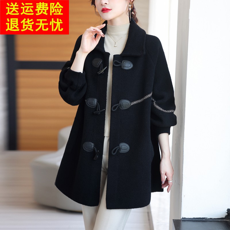 赫本风双面羊绒大衣女秋冬胖mm宽松加肥加大码显瘦高级感毛呢外套