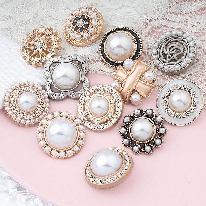 高档纽扣扣子珍珠百搭圆形小香风上衣女大号大衣外套复古装饰