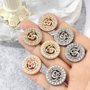 高档大衣扣子呢子外套毛衣女珍珠小香风镶钻金色银色装饰纽扣配件