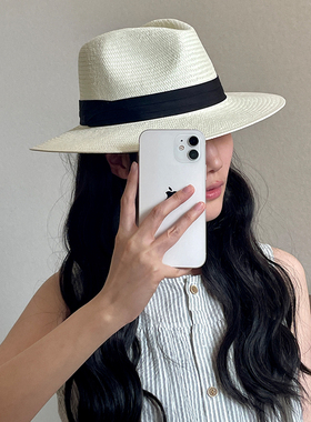 白色法式复古巴拿马草帽女夏度假防晒遮阳帽英伦高级感显脸小礼帽