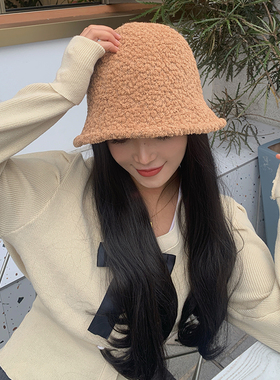 网红ins毛绒渔夫帽女秋冬百搭显脸小水桶帽2024新款保暖盆帽日系
