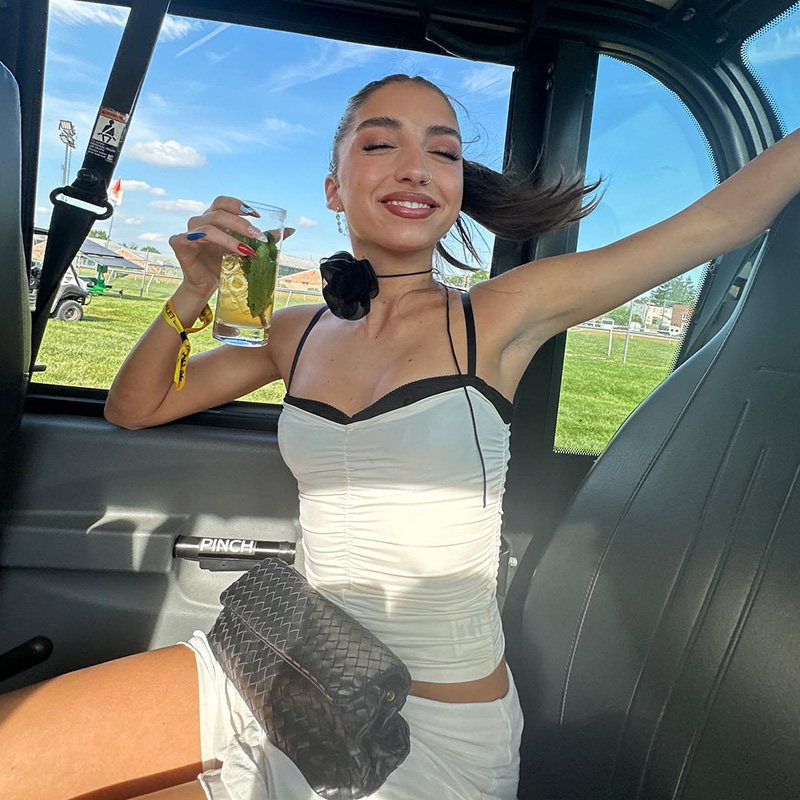 gusty褶皱撞色吊带甜美上衣女