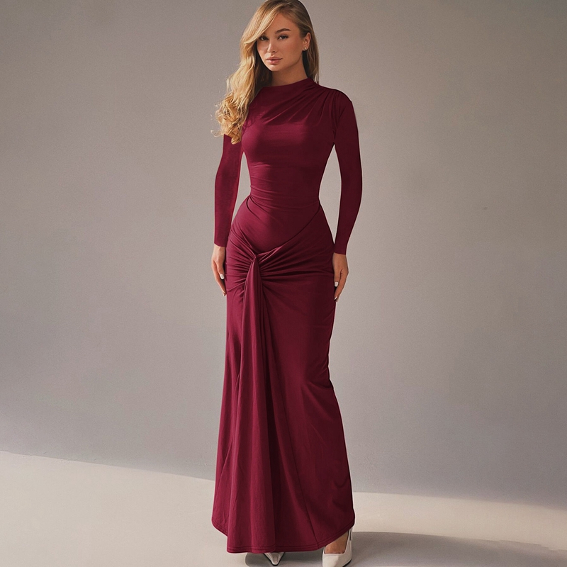 欧美辣妹风紧身包臀裙褶皱连衣裙