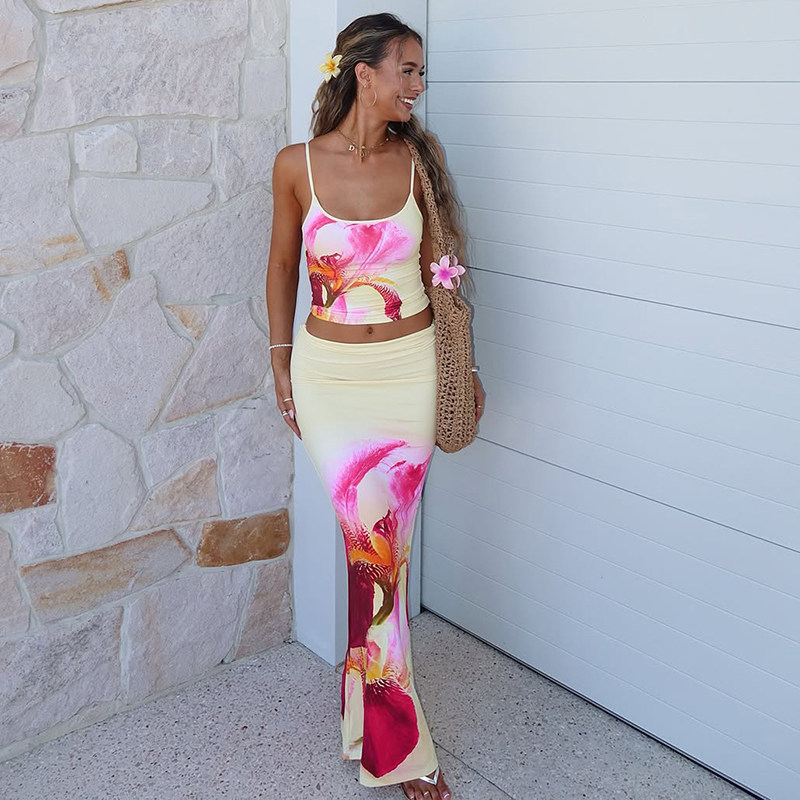gusty夏威夷海岛度假风时尚套装纯欲花卉款吊带上衣+高腰包臀长裙,女装/女士精品,时尚套装,淘宝优惠券,粉丝福利购,淘宝优惠卷
