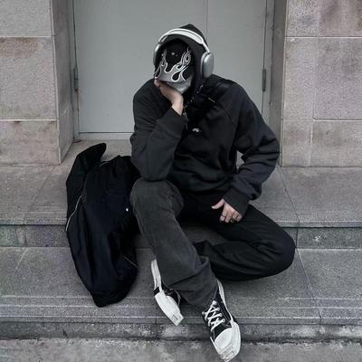 WIDE VIBES秋冬美式高街阴阳拼接涂层刷蜡vibe修身直筒厚牛仔蜡裤