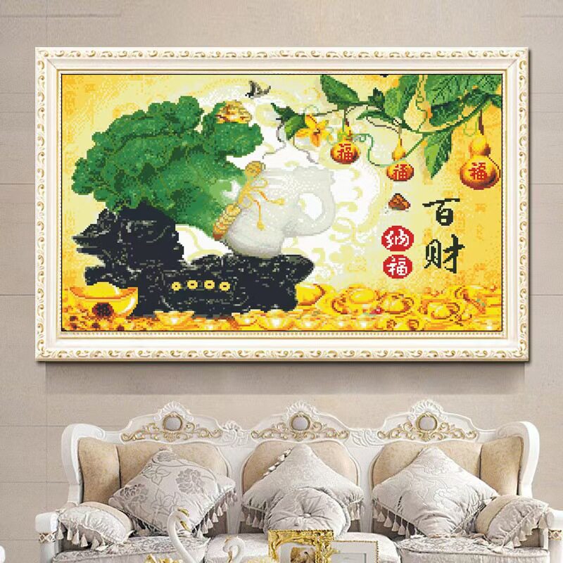 珠绣十字绣纳福百财玉白菜玉百财串珠绣彩珠绣圆珠绣