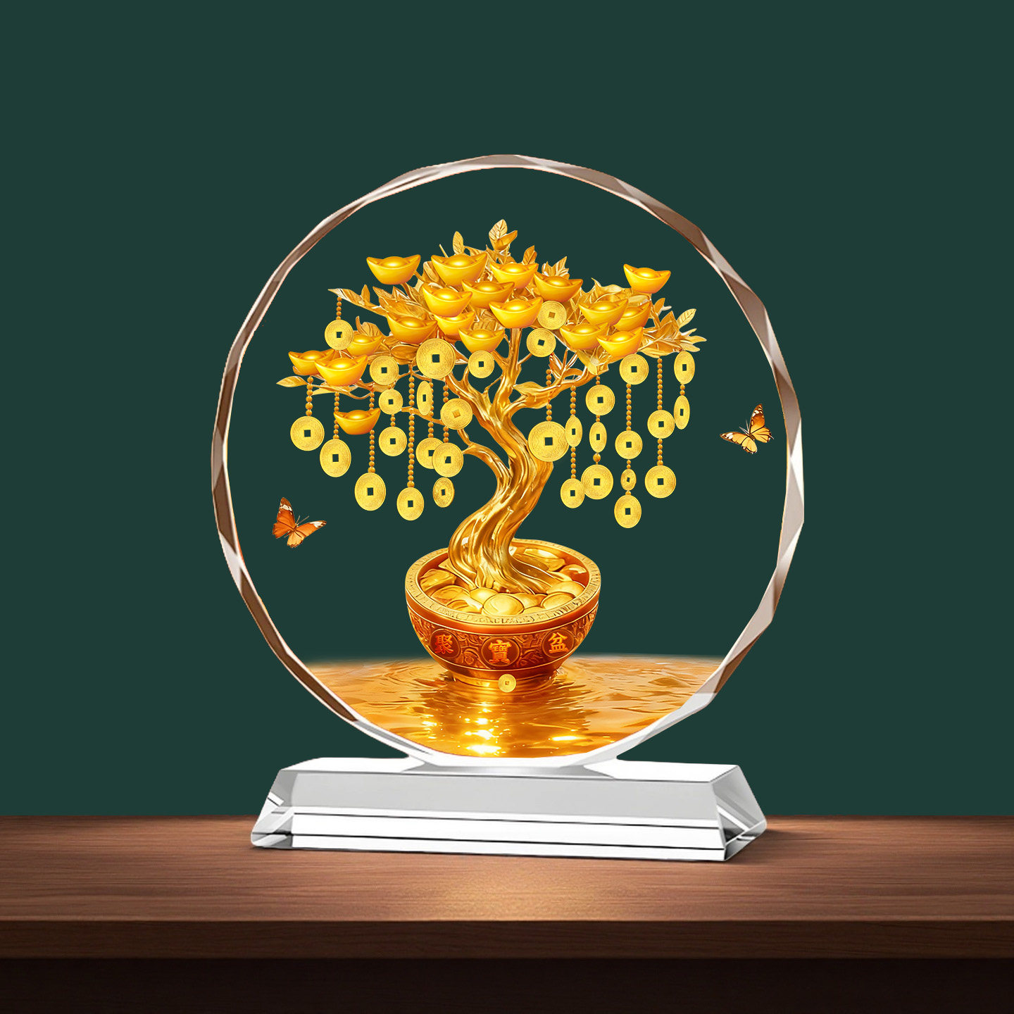 招财聚宝盆水晶摆件发财树客厅装饰公司店铺玄关乔迁开业送礼摆台,家居饰品,桌面摆件,淘宝优惠券,粉丝福利购,淘宝优惠卷