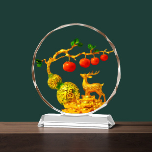 福鹿葫芦水晶摆件柿柿如意镇宅家居客厅玄关乔迁送礼开业招财摆台