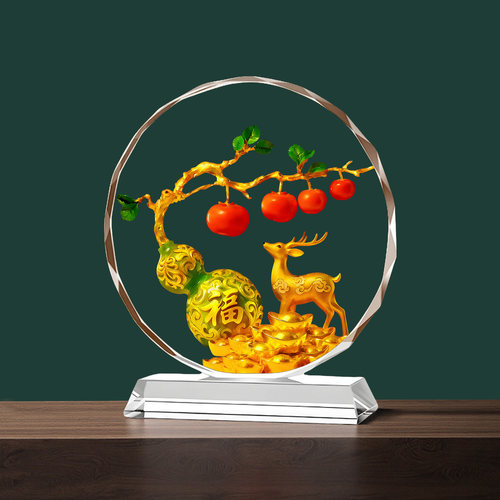 福鹿葫芦水晶摆件柿柿如意镇宅家居客厅玄关乔迁送礼开业招财摆台