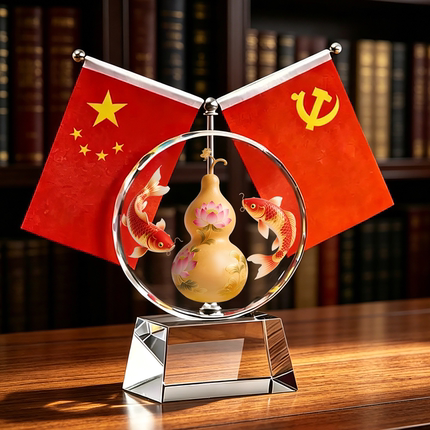 锦鲤福禄有余红旗水晶摆件桌面客厅玄关办公室装饰摆台开业送礼品