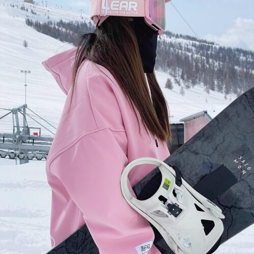 雪否 粉色单板滑雪防水over size宽松加绒 透气男女室内滑雪卫衣