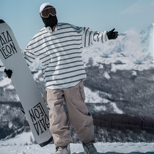 雪否滑雪卫衣男女白条纹单板滑雪服双板宽松加绒保暖室内滑雪上衣
