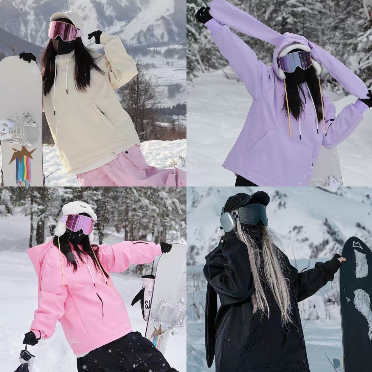 雪否杏色单板兔耳朵防水over size宽松加绒 透气室内滑雪卫衣男女,户外/登山/野营/旅行用品,滑雪衣,淘宝优惠券,粉丝福利购,淘宝优惠卷