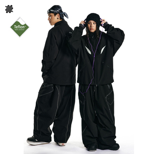 LITAN滑雪服男女款黑色滑雪外套户外防风防水冲锋衣雪服上衣宽松