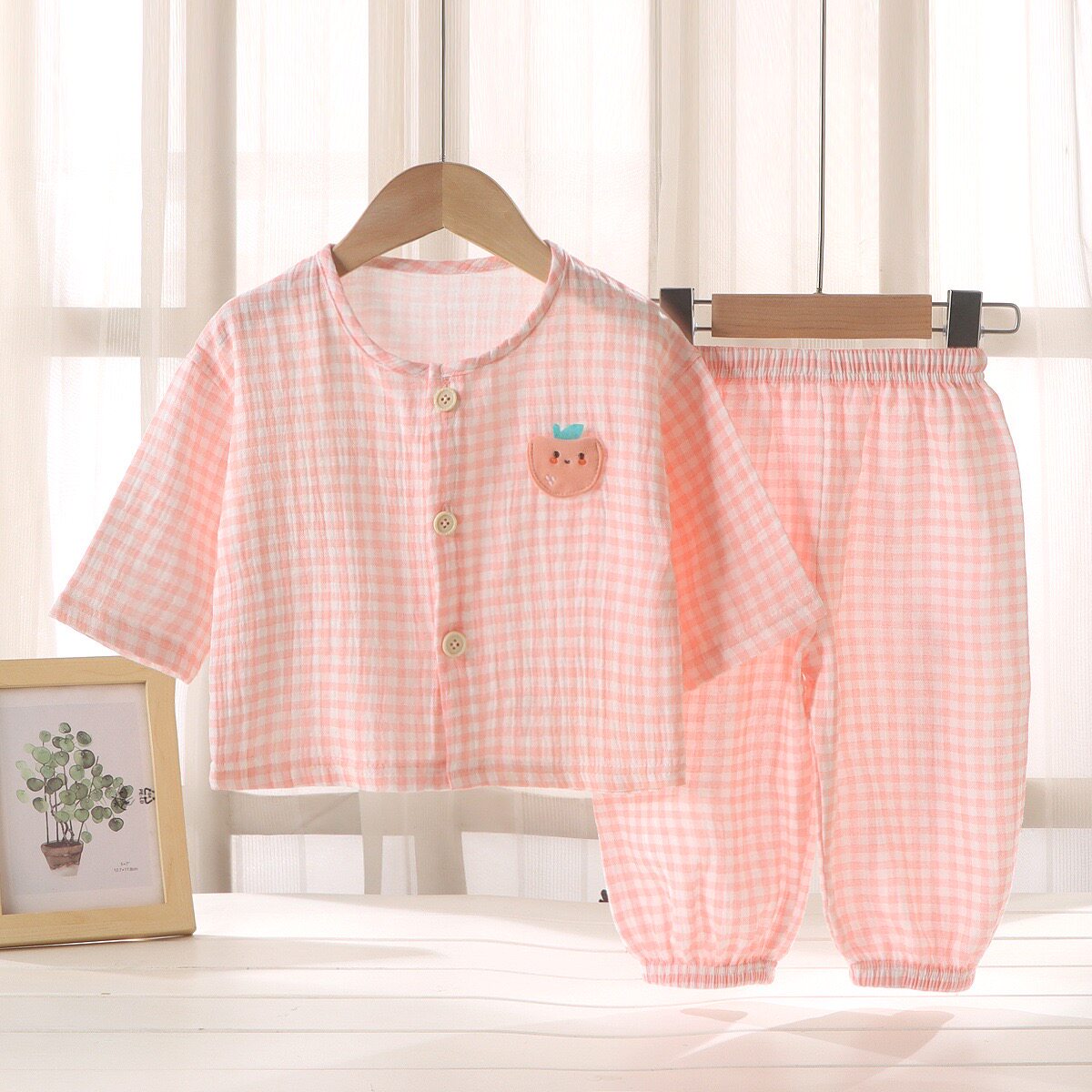 纱布睡衣儿童家居服春夏季薄款双层棉纱男童女宝宝空调服分体套装