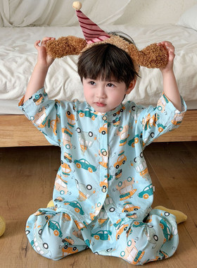 棉绸儿童睡衣a类宝宝绵绸套装男女童家居空调服薄款小孩衣服夏天2
