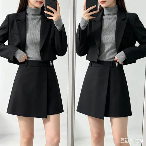 2026年新款秋季半身裙女高腰显瘦气质百搭不规则A字西装面料短裙