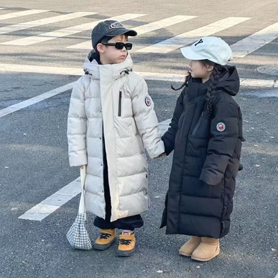 儿童加厚长款羽绒服2025冬季新款男女童中大童过膝三防风防水外套