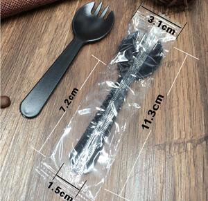 otop一次性勺子叉子独立包装100只塑料小叉勺加厚蛋糕甜品勺