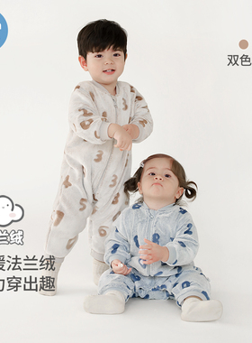 考拉鼻鼻【折扣款】婴儿保暖法兰绒秋冬季加厚长袖连体衣绒绒数字