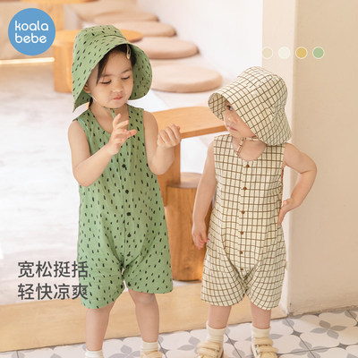 考拉鼻鼻婴儿无袖连体衣夏薄款男女宝宝透气纯棉哈衣爬服时尚夏日