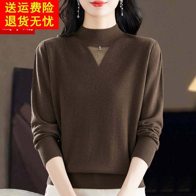 半高领毛衣100%纯羊绒衫女秋冬季新款宽松洋气镂空内搭羊毛打底衫,女装/女士精品,羊绒衫,淘宝优惠券,粉丝福利购,淘宝优惠卷