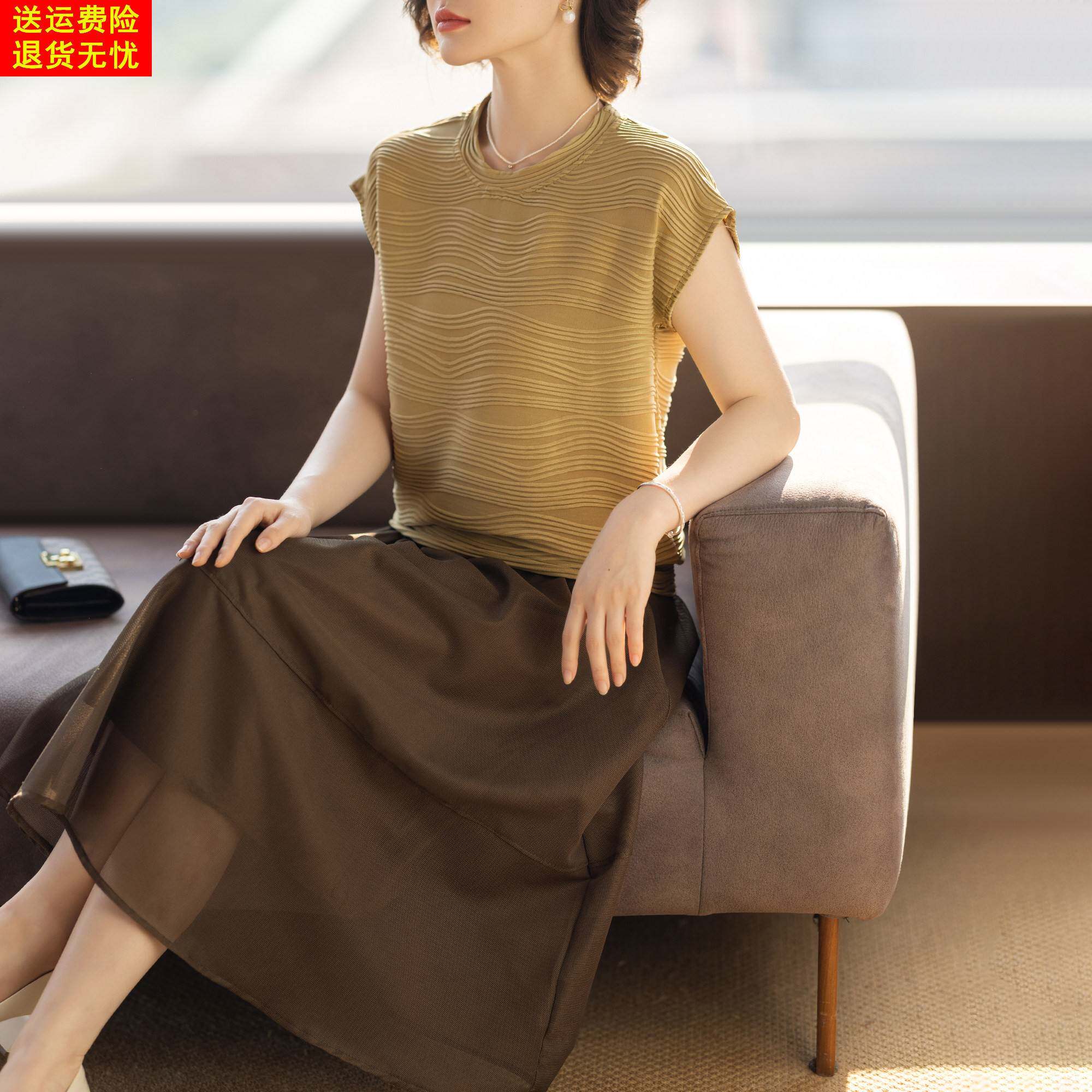 年轻妈妈两件套装裙子2025新款夏装短袖洋气质时尚中老年女士衣服