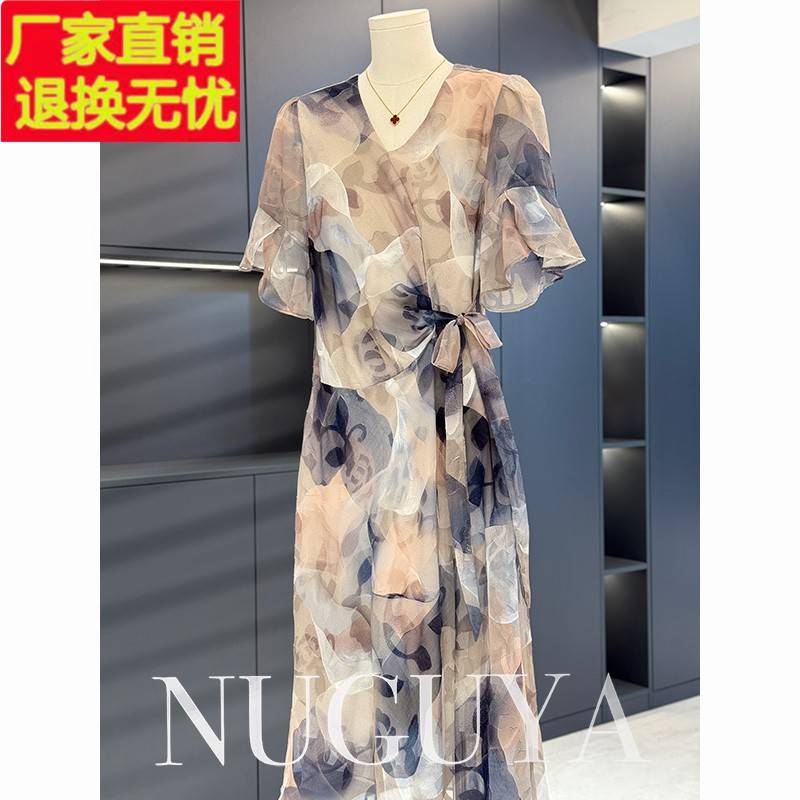 时尚气质妈妈装雪纺连衣裙女显瘦2025年夏装新款中长款裙子中老年