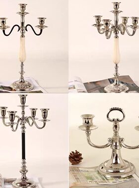 印度进口复古黄铜镀银多头烛台